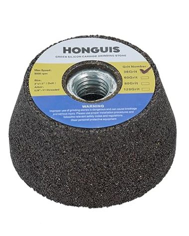 HONGUIS 3 Inch Green SiC Grinding Stone Wheel,Flaring Cup Wheel for Granite Marble Concrete Masonry with 5/8"-11 Threaded Arbor(36 Grit)