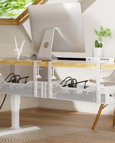Under Desk Cable Management Tray 2 Pack, No Drill Cable Organizer With Clamp for Standing Desk, Easy to Install Cord Management System, No Damage Wire Organizer