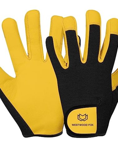 WESTWOOD FOX Gardening Gloves Leather Thorn Safety Working Heavy Duty Work Gloves for Women Men Gardener Non-Slip Rigger (Yellow, L)