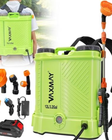 Battery Powered Backpack Sprayer 3.2 Gallon, VAXMAY 80 PSI Electric Graden Sprayer Works with Makita 18V Battery, Weed Lawn Sprayer with Telescopic Wand, 5 Nozzles, 2.0 Ah Battery & Charger Included