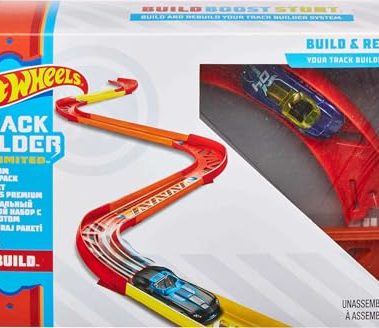 Hot Wheels Toy Car Track Set, Track Builder Unlimited Playset Premium Curve Pack, 16 Component Parts & 1:64 Scale Vehicle