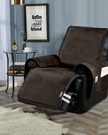 STONECREST Recliner Chair Cover, Water Resistant Faux Leather Slipcover, Stay in Place (Chocolate, 25" Regular & DeepSeat Recliner)