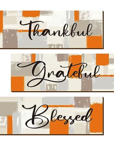Geetery 3 Pcs Orange Bathroom Decor Thankful Grateful Blessed Wall Signs Orange Wall Decor Wooden Hanging Art Decoration for Living Room Bedroom Farmhouse Office
