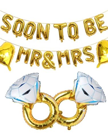 SHUNTAI Engagement Party Decorations Soon To Be Mr & Mrs Balloon Banner Heart Balloons Huge Ring Balloons Gold Wedding Rehearsal Bridal Shower Bachelorette Party Sign Decor Supplies