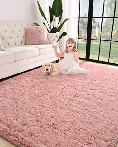 Jelymark Super Soft Shaggy Rug for Bedroom, 4x5.9 Feet Fluffy Carpet for Living Room, Fuzzy Indoor Plush Area Rug for Home Decor, Furry Floor Rugs for Dorm, Kids Nursery Rug for Girls, Blush Pink