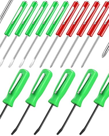 15 Pieces Pocket Screwdriver with Magnet Pocket Clips Bulk Magnet Top Mini Pry Bar Set with 2 Ends Mini Top Slotted and Cross Head Slotted Head for Computer Laptop Eyeglass Phone Watch