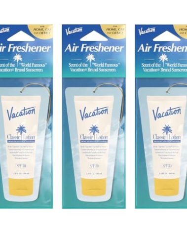 Vacation Hanging Air Freshener, Award-Winning Signature Sunscreen Scent, Deodorizer for Car, Home & Office (Pack of 3)