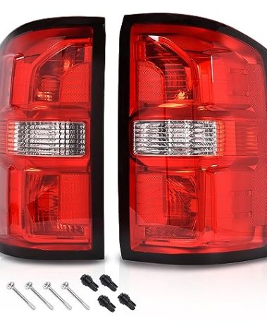 PIT66 Rear Lamp Assembly Taillight,Compatible with GMC Sierra 1500 2014-2018/Fit GMC Sierra 2500 HD 3500 HD 2015-2019 Tail Lights Red Lens Pair
