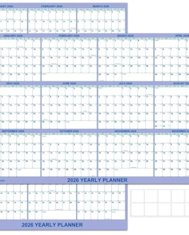 32" x 48" 2026 Wall Calendar, Folded Wet & Dry Erase Wall Calendar 12 Month, Yearly Laminated Wall Calendars, Reversible Annual Planner, Horizontal/Vertical, with Julian Dates
