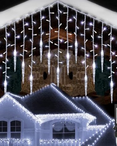 Icicle Christmas Lights, 29.5ft 360 LED Connectable Icicle String Lights with 60 Drops, Window Curtain Fairy Light with 8 Modes, Christmas Fairy Twinkle Light for Garden Eaves Xmas Decorations (White)