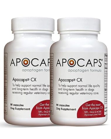 Apocaps CX Apoptogen Formula for Dogs (180 Capsules) - Supports Normal Levels of Apoptosis + Human Grade Ingredients Including Citrus Bioflavonoids, Silymarin, Curcumin and Turmeric + Biovadex