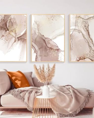 Pink Abstract Wall Art Modern Abstract Picture Pink and Grey Abstract Art Pink White Gold Painting Abstract Marble Wall Art Gold Foil Paintings Luxury Abstract Wall Art Living Room 16x24inx3 No Frame