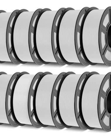 TECBEARS PLA 3D Printer Filament Bundle, 10 KG PLA Filament 1.75mm, Neatly Wound 3D Printing Filament, 1kg per Spool, 10 Pack, White