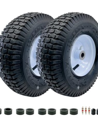 2-Pack of 13x5.00-6" Wheels,13" Pneumatic Tires,Steel Rim and 3/4" Axle Bore Hole(Bushing),3"-6” Centered Hub,for Riding Lawn Mower,Utility Wagon and More，All Purpose Utility Tire