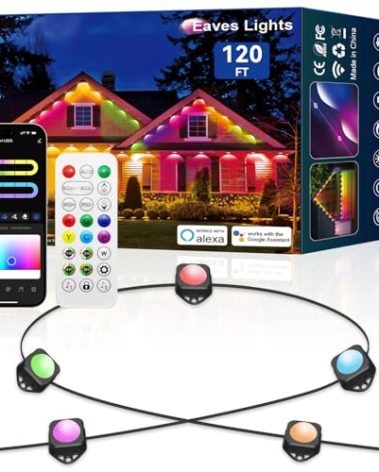 Permanent Outdoor Lights Pro, 120ft with 88 IC+RGBCW Smart LED Eaves Christmas Lights for Daily Decoration, IP67 Waterproof for Outside Xmas Halloween House Roof Lighting, Black