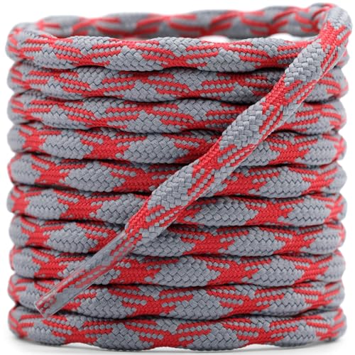 DELELE 2 Pair Round Wave Shape Non Slip Heavy Duty and Durable Outdoor Climbing Shoelaces Dark Gray&Red Hiking Shoe Laces Shoestrings-79 inch