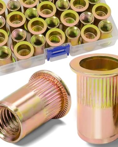 Vifmy 1/2''-13 UNC Rivet Nut, 19Pcs Zinc Plated Finish Carbon Steel Flat Head Threaded Insert Nutsert Kit