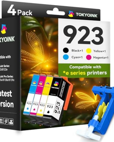 TOKYOINK 923 Ink Cartridges Combo Pack Replacement for HP 923 Ink Cartridges Work for OfficeJet Pro 8120 8122 8122e 8123 8124 8125 8130 8132 8134 8135e 8138e 8139e Printer Without Chip (4 Pack)