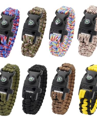 RLXMARTD 8 Pack Emergency Survival Bracelet with Whistle and Compass,Survival Kit,Wildness Emergency Survival Kit for Camping,Outdoor Travel, Hiking