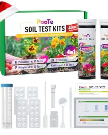 PooTe Soil Test Kit - 4-in-1 Soil Testing Kit with Test Tube & Tablets - 40 Tests Upgraded Accurate Tester for pH Nitrogen Phosphorus & Potassium in Garden Lawn Yard Vegetable