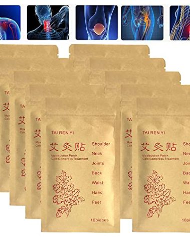 (100pcs) Moxibustion Patches 艾灸贴 Pure Nature Moxa Sticker Foot Pads Chinese Traditional Paste for Neck, Shoulder, Back, Waist, Hand, Feet, Joint, 7 * 10cm, Pack of 10