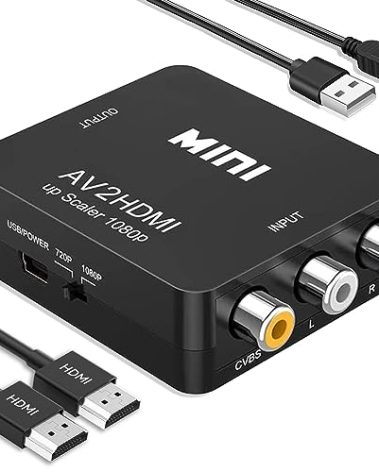 Chodwe RCA to HDMI Converter, 1080P Mini RCA Composite CVBS AV to HDMI Video Audio Converter Adapter, Supports PAL/NTSC for N64 Wii PS2 PS3 Xbox VHS VCR Camera DVD - with HDMI Cable