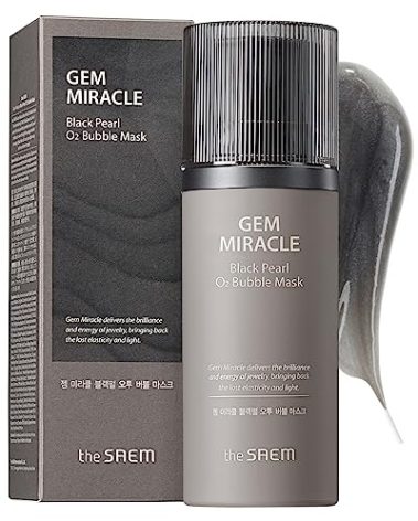 THESAEM Gem Miracle Black Pearl O2 Bubble Mask - Korean Wash Off Mask with Oxygen Bubbles - Skin Radiance, Exfoliating, Clarify Oily Skin - Deep Pore Cleanser, 3.7 fl.oz.