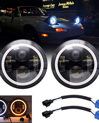 AMUNIESUN Compatible With Mazda Miata MX5 MX-5 1990-1997 H6024 Pair Headlight Lights Halo Angel Eye White DRL Amber Turn Light with High Low Beam