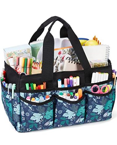 JOSIVIKY Craft Art Organizer Tote Bag, Cleaning Supply Caddy, Car Organizer for Tool Supplies, Carrying Bag with Handle for Multi-Purpose, Organizer Caddy for Pets (Green Floral)