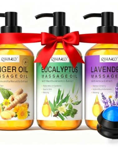 Stocking Stuffers for Women 3 Pack Massage Oil for Massage Therapy,Ginger for Lymphatic Drainage, Lavender for Relaxation, Eucalyptus Mint for Muscle Relief | Massage Therapy & Date Night Spa Gift