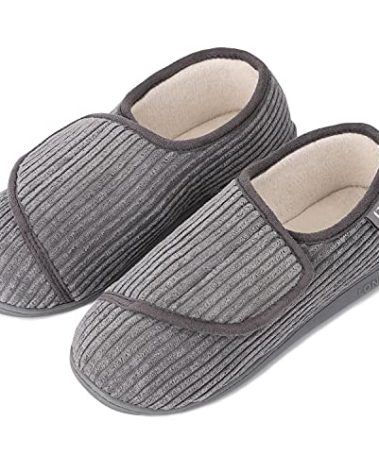 LongBay Womens Adjustable Slippers Memory Foam Cozy Wide Diabetic House Shoes Edema Orthopedic Neuropathy Indoor Outdoor (9 B(M), French Grey)