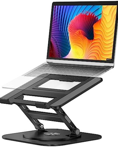 AOEVI Adjustable Laptop Stand with 360 Rotating Base, Stable Computer Stand for Laptop Ergonimic Foldable Laptop Riser for Desk Compatible with MacBook Pro/Air Notebook up to 16 Inches, Black