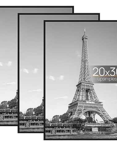 upsimples 20x30 Picture Frame Black 3 Pack, Scratch-Proof Poster Frames 20 x 30 for Photo Gallery - Slide-In Strips, Horizontal or Vertical Wall Mounting