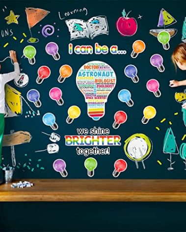 Zonon 49 Pcs Careers Poster for Classroom Science Bulletin Board Decoration Stem Classroom Decor for Elementary Pre School Educational Light Bulb Cutouts Tags(Colorful Background)