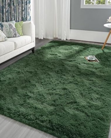 Pettop Fluffy Deep Green Area Rug for Bedroom Living Room, 4x6 Feet Super Soft Shaggy Plush Fuzzy Rugs for Girls Kids Boys, Non-Slip and Washable Rug for Nursery Classroom, Carpet for Rooms Decor