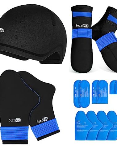 SuzziPad Ice Pack Stress Relief Cap & Cooling Socks & Cold Gloves for Chemotherapy, Comfort Items for Chemo Patients, Smoothe discomfort for feet, Head and Hand, S/M