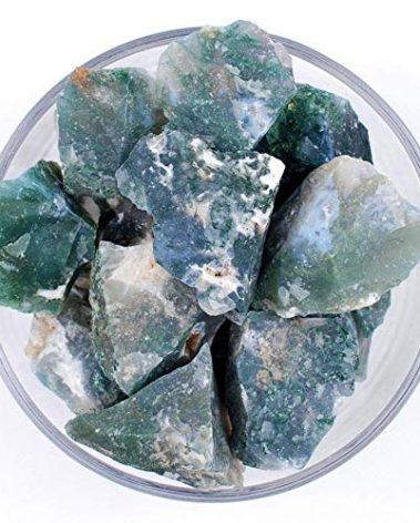 Zenkeeper 1Lb Raw Moss Agate Crystal Stone Rough Gemstones Fountain Rocks for Tumbling, Cabbing, Polishing, Wire Wrapping, Wicca & Reiki Crystal Healing