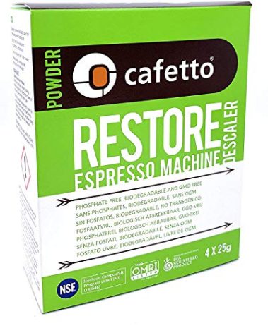Cafetto Restore Espresso Machine Descaler, Coffee Machine Cleaning Powder for Use In Organic Systems (4 Single Use Packets)