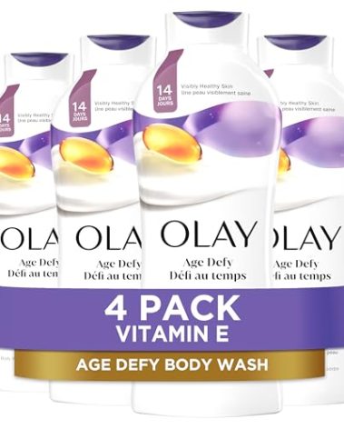 Olay Body Wash for Women, Age Defying with Vitamin E, 24hr Moisturizing, Hydrating & Refreshing, B3 Vitamin Complex, Free of Parabens & Phthalates, For All Skin Types, Scented, 22 fl oz (Pack of 4)