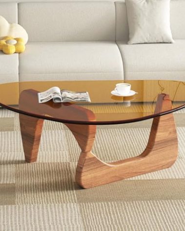 Modern Glass Coffee Table for Living Room mid Century, Small Coffee Table Stylish Coffee Tables, Suitable for Bedroom Living Room Reception Office Tables（Walnut/Brown，Medium）