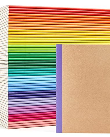 feela 48 Pack Composition Notebooks Bulk, Kraft Cover Lined Blank College Ruled Composition Travel Journals with Rainbow Spines For Women Students Business, 60 Pages, 8.3”x 5.5”, A5, 16 Colors