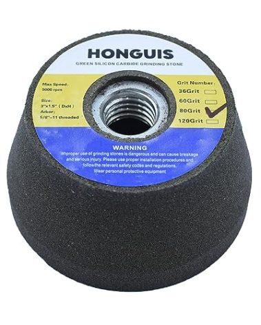 HONGUIS 3 Inch Green Silicon Carbide Grinding Stone Wheel,Flaring Cup Wheel for Granite Marble Concrete with 5/8"-11 Threaded Arbor(80 Grit)