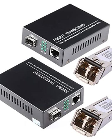 A Pair of 1.25G/s Bidi Gigabit Multi-Mode Fiber Ethernet Media Converter with 2PCS Bidi SFP LC Dual Transceiver Module Included, 10/100/1000Base-Tx to 1000Base-SX SMF RJ45 to SFP Slot up to 550M