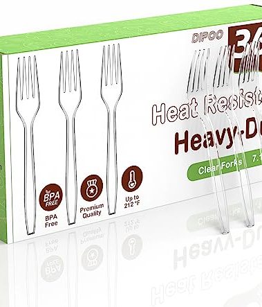 360pc 7.1" Clear Plastic Forks Heavy Duty with Heat Resistant & BPA Free, Solid and Durable Plastic Cutlery, Premium Disposable Forks for Party Supply