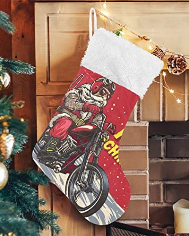 ALAZA Christmas Stockings Santa Claus Motorcycle Classic Personalized Large Stocking Decorations for Family Holiday Season Party Decor 1 Pack,17.7"