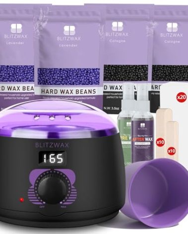 BLITZWAX Brazilian and Bikini Waxing Kit for Women, Hard Wax Warmer for Face, Legs and Body, At Home Hair Removal Kit, Beginner Friendly, Digital Fast Heating, 51 Wax Items