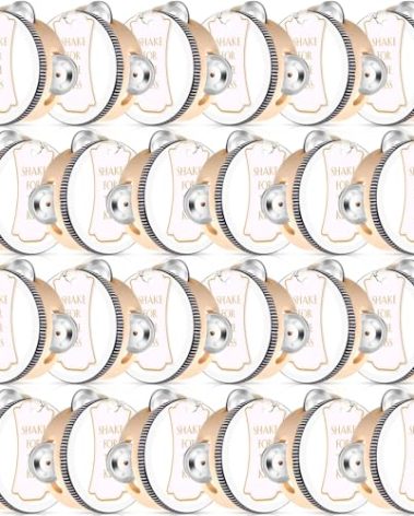 Lukmaa 24 Set Tambourine for Adults Operation Christmas Bulk Items Wooden Hand Held Drum with Metal Jingles, Gift Tags, White I Love You Printed Ribbon for Church Wedding Party