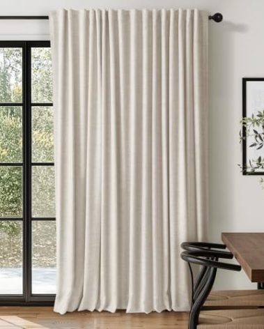 100% Blackout Shield Linen Blackout Curtains for Bedroom 96 Inches Long, Back Tab/Rod Pocket Living Room Drapes, Thermal Insulated Blackout Curtains 1 Panel Set, 100" W x 96" L, Cream