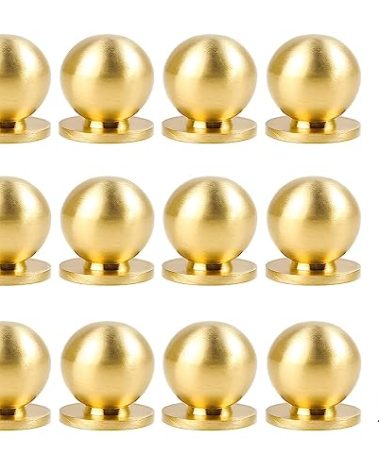 RZDEAL 12pcs Round Solid Brass Pulls Cabinet Drawer Knobs Gold Handles for Dresser Handles Knobs,1 Inch (25mm)