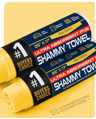 Premium Large Shammy Towel for Car - 2pk Pack (26"x17") - Super Absorbent, Soft, Streak-Free, Scratch-Free Cloth for Cars, Boats, Home - Long Lasting Chamois Towel + Hanging Storage Tubes (Original)